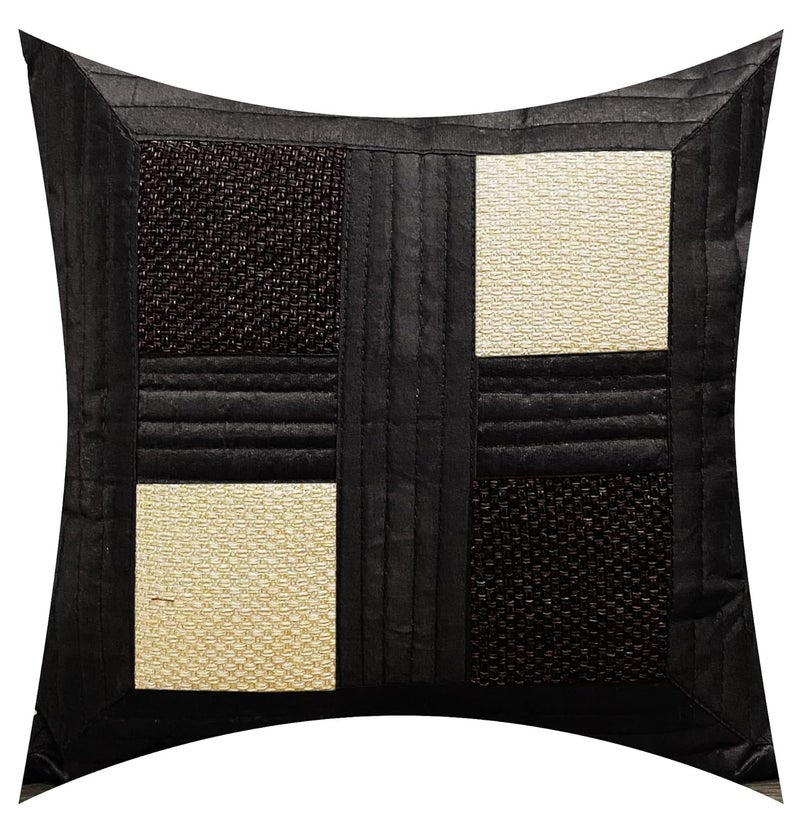 BUNIO Jute and Dupion Silk Box Design Cushion Covers 16 x 16 inches Set of 5 Pieces Black - Image 2