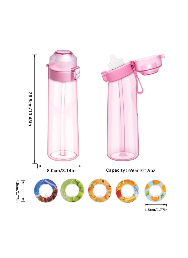 XiuWoo - 650ML Water Bottle With Straw, Fruit Fragrance Water Bottle with Air Flavour Pods, 0% Sugar BPA Free , Sports Water Bottle Suitable for Outdoor Sports (Pink+7Pods) - Image 1