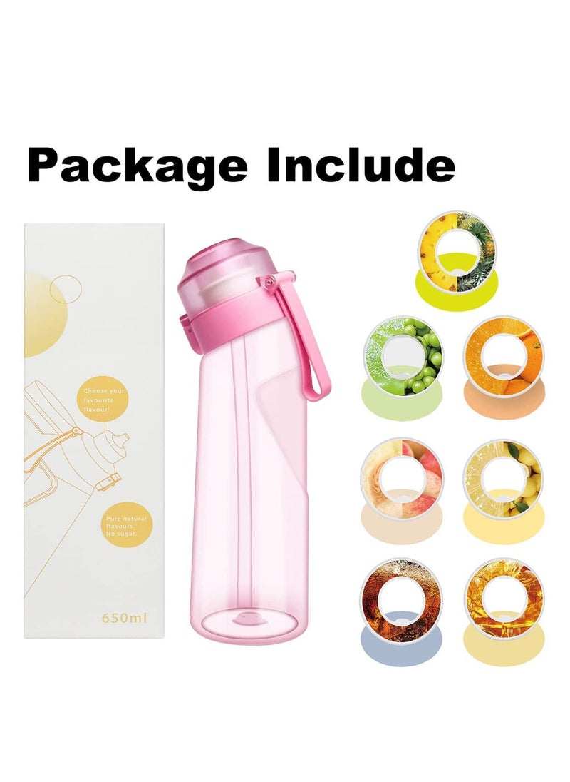 XiuWoo - 650ML Water Bottle With Straw, Fruit Fragrance Water Bottle with Air Flavour Pods, 0% Sugar BPA Free , Sports Water Bottle Suitable for Outdoor Sports (Pink+7Pods) - Image 1