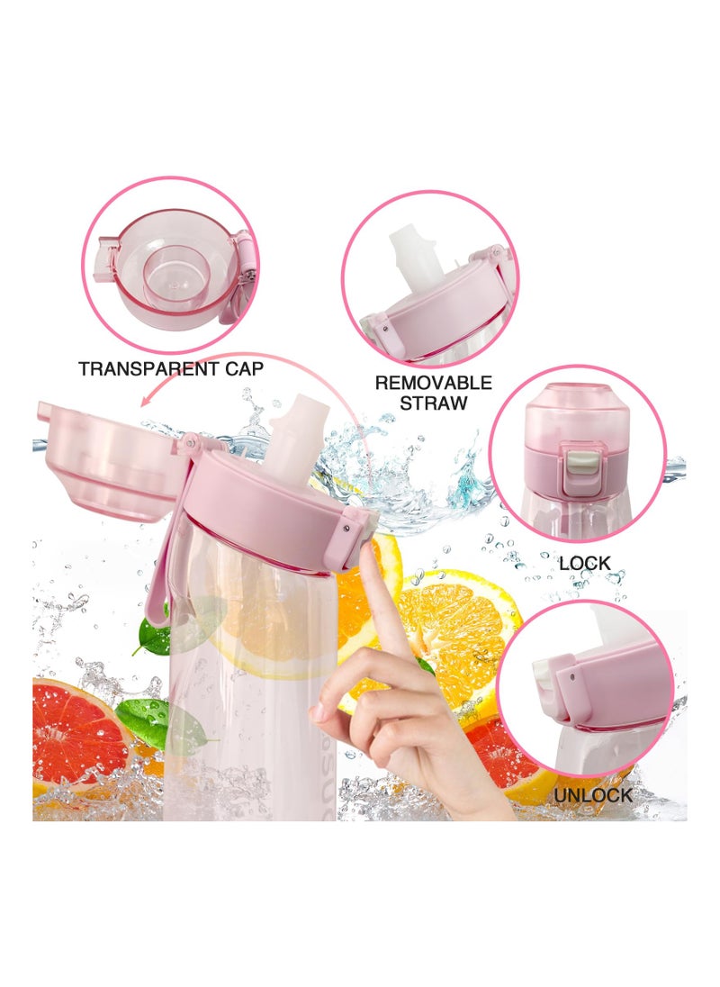 XiuWoo - 650ML Water Bottle With Straw, Fruit Fragrance Water Bottle with Air Flavour Pods, 0% Sugar BPA Free , Sports Water Bottle Suitable for Outdoor Sports (Pink+7Pods) - Image 1