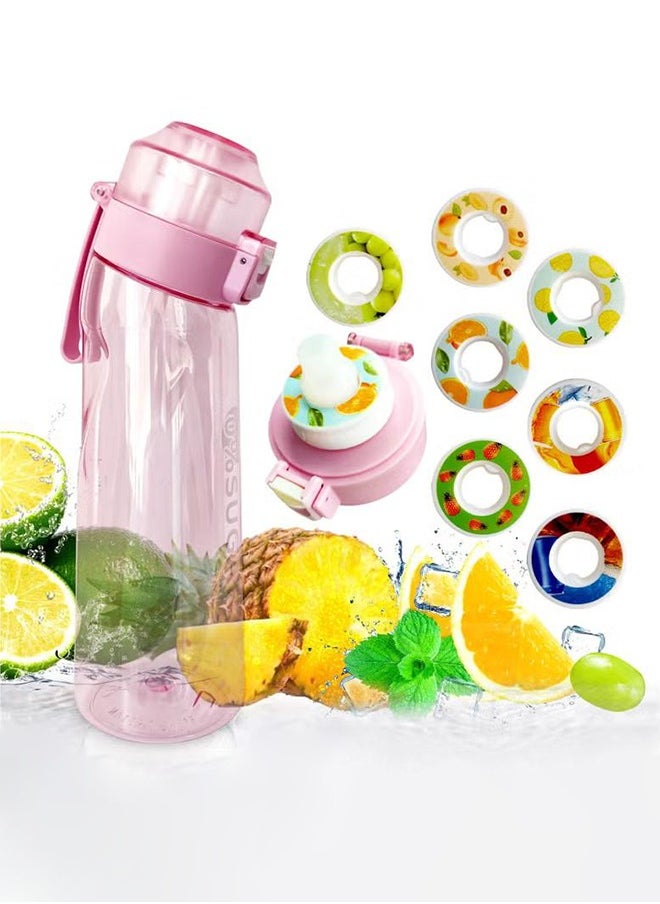 XiuWoo - 650ML Water Bottle With Straw, Fruit Fragrance Water Bottle with Air Flavour Pods, 0% Sugar BPA Free , Sports Water Bottle Suitable for Outdoor Sports (Pink+7Pods) - Image 1