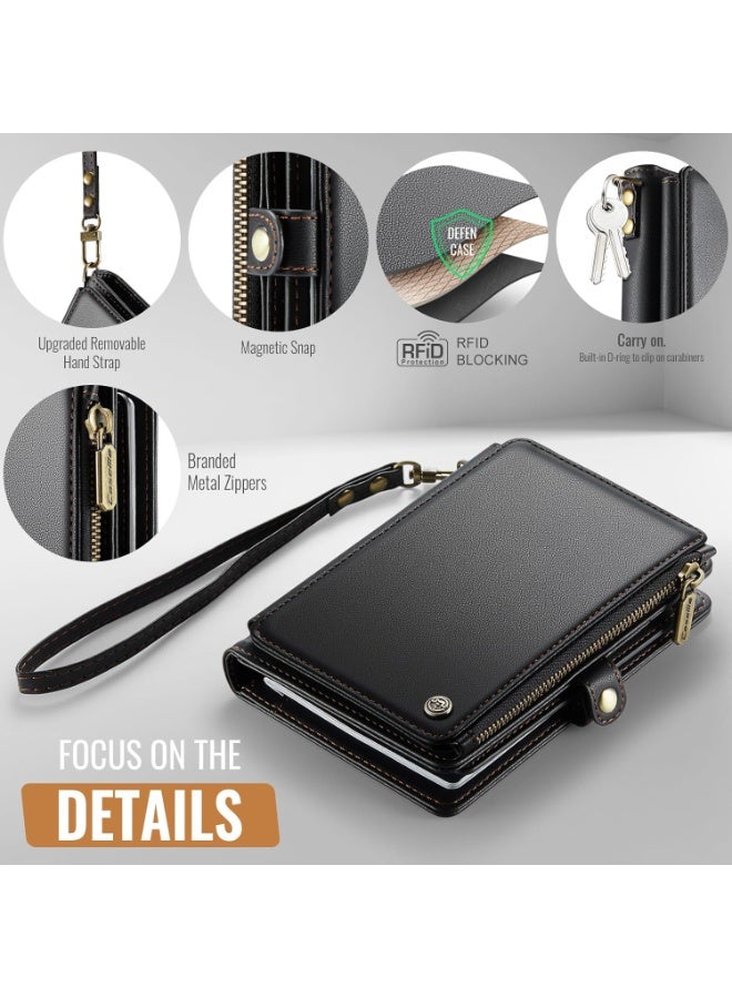 XIMAND حقيبة حامل جواز السفر Ximand مع 11 فتحة للبطاقات وجيب بسحاب لجواز السفر والنقود والصور وحزام معصم مانع لتقنية RFID للسفر - Image 4