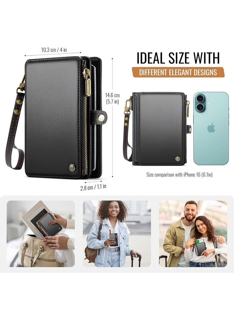 XIMAND حقيبة حامل جواز السفر Ximand مع 11 فتحة للبطاقات وجيب بسحاب لجواز السفر والنقود والصور وحزام معصم مانع لتقنية RFID للسفر - Image 3