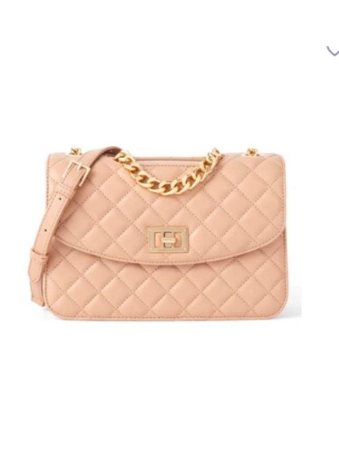 Pink Quilted Leather Crossbody Bag with Gold - Tone Chain
