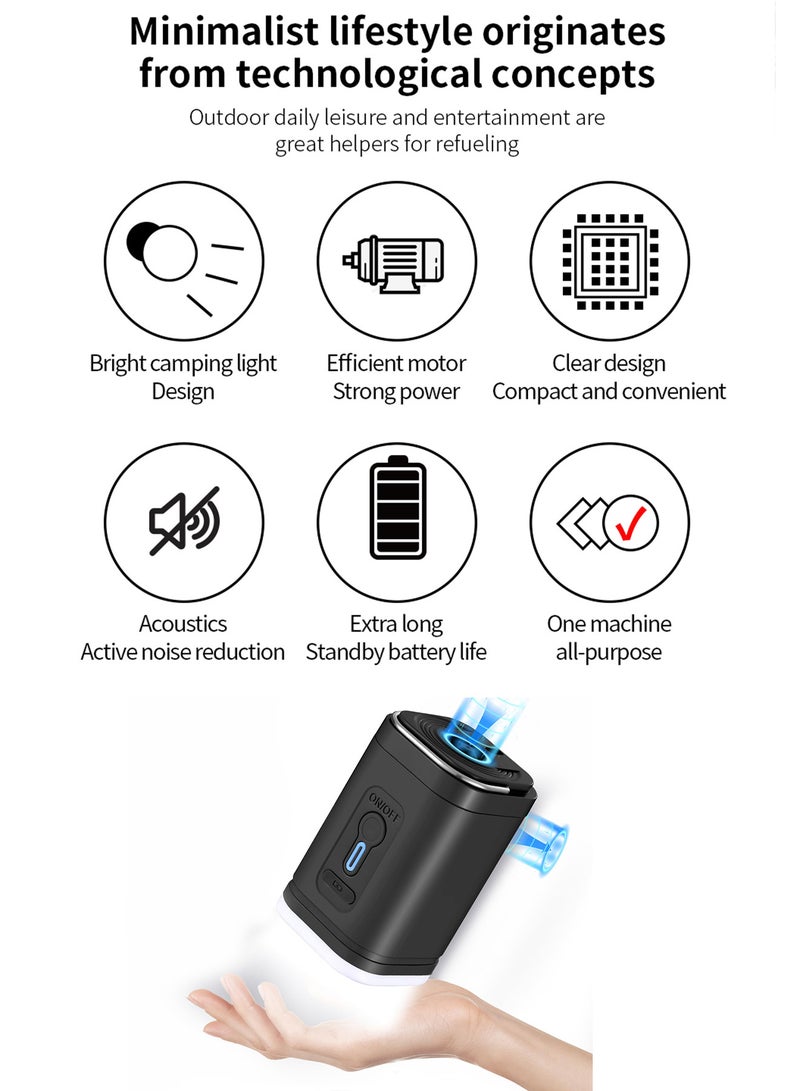Splendors Electric Air Pump Portable Mini Vacuum Pump with 5 Nozzles and 3 Camping Light Modes Electric Rechargeable Inflate Deflate Pump Outdoor Activities  - Image 3