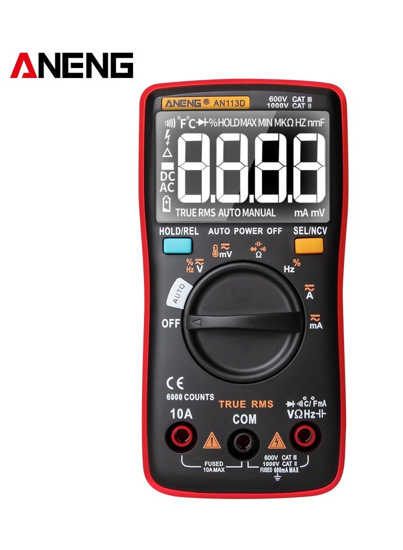 ANENG AN113D Digital Multimeter Electrical Meter 6000 Counts DC/AC Current Voltage Tester Meters True RMS Auto Ranging LCD Display Temperature Measurement - Image 1