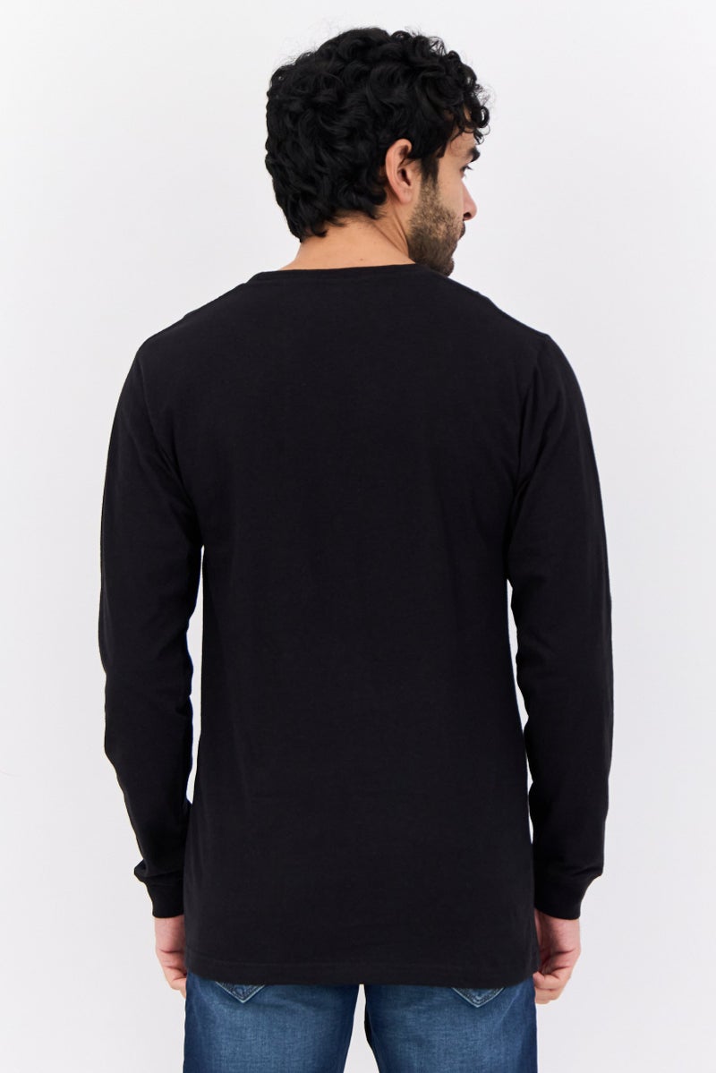 Prince Men Crew Neck Long Sleeves Brand Logo Print T-Shirt, Black - Image 4