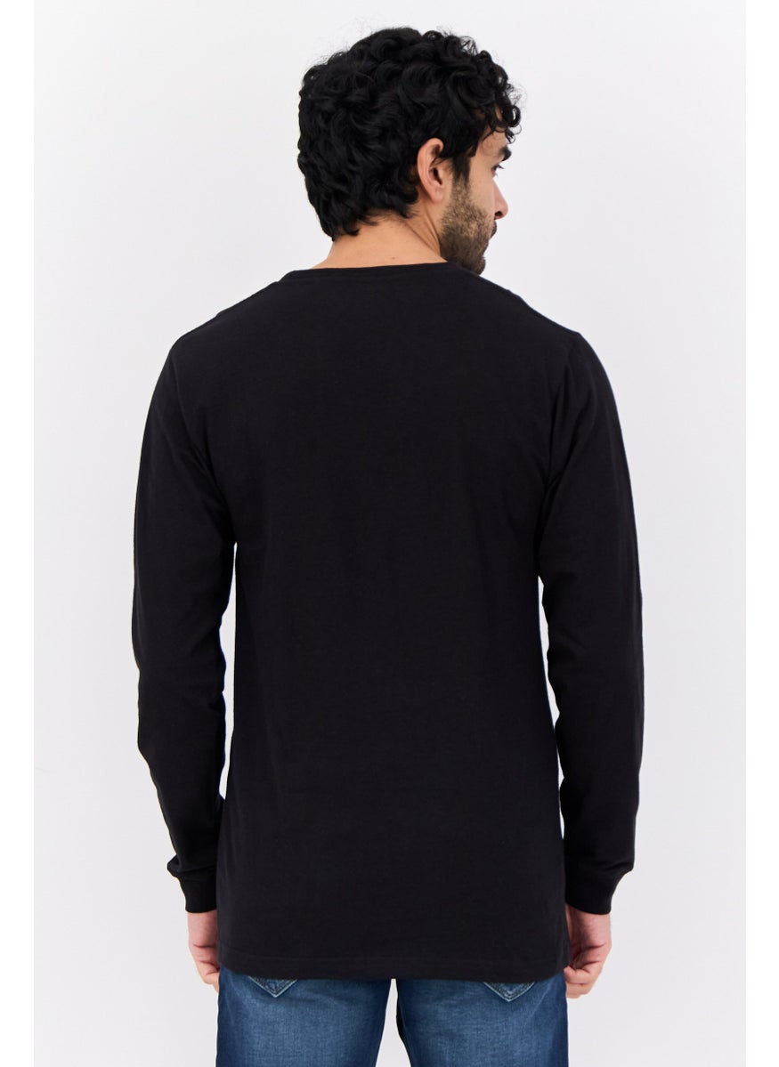 Prince Men Crew Neck Long Sleeves Brand Logo Print T-Shirt, Black  - Image 4