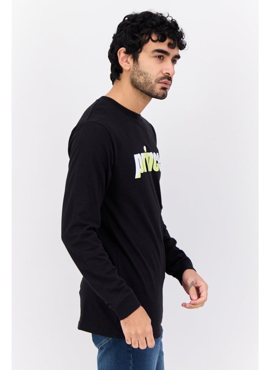 Prince Men Crew Neck Long Sleeves Brand Logo Print T-Shirt, Black  - Image 2