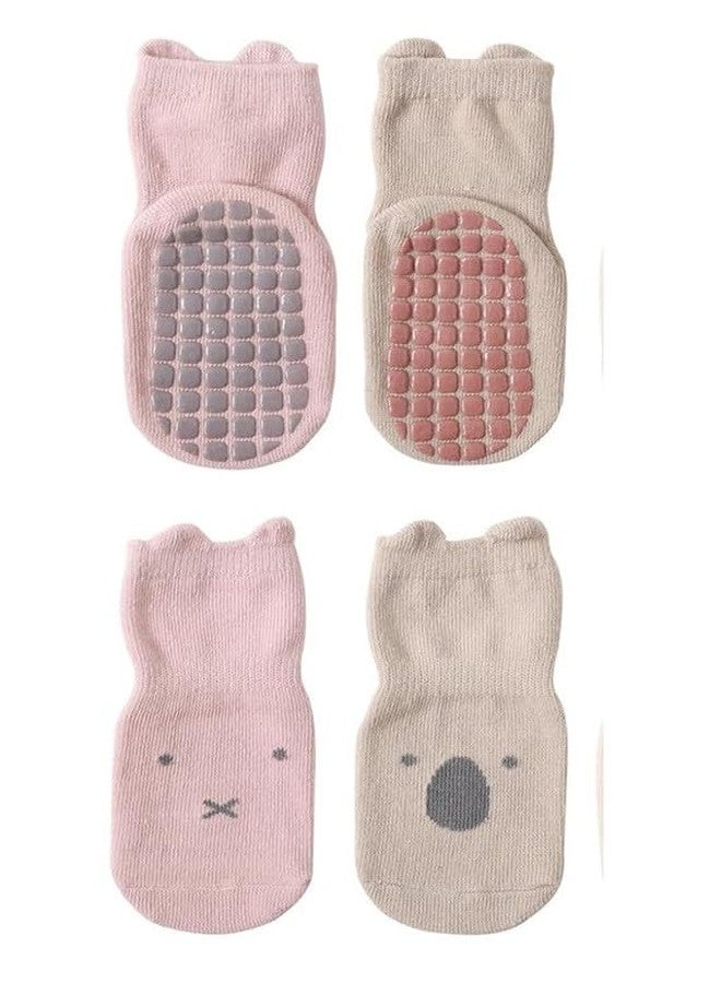 MIKONIKO Baby Socks Non-Slip Thin - Beautiful Cotton Non-Slip Socks Baby Children, 2 Pairs_12-24 Months - Image 1