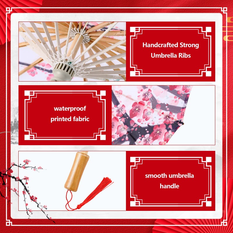 Dunzy 4 Pcs Chinese Handmade Umbrella 22 Inch Oiled Paper Classical Plum Blossom Paper Umbrella Parasol Art Dance Japanese Decorations for Wedding Parties Photography, Costumes, Decoration - Image 3