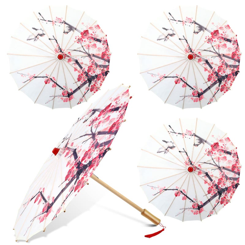 Dunzy 4 Pcs Chinese Handmade Umbrella 22 Inch Oiled Paper Classical Plum Blossom Paper Umbrella Parasol Art Dance Japanese Decorations for Wedding Parties Photography, Costumes, Decoration - Image 1