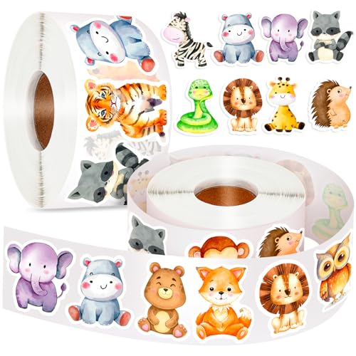 KFPPLXQ 1200 Pcs Animal Stickers for Kids 2 Roll Nature Stickers Cute Roll Sticker Bulk for Teacher Reward School Supplies Incentives 16 Styles - Image 1