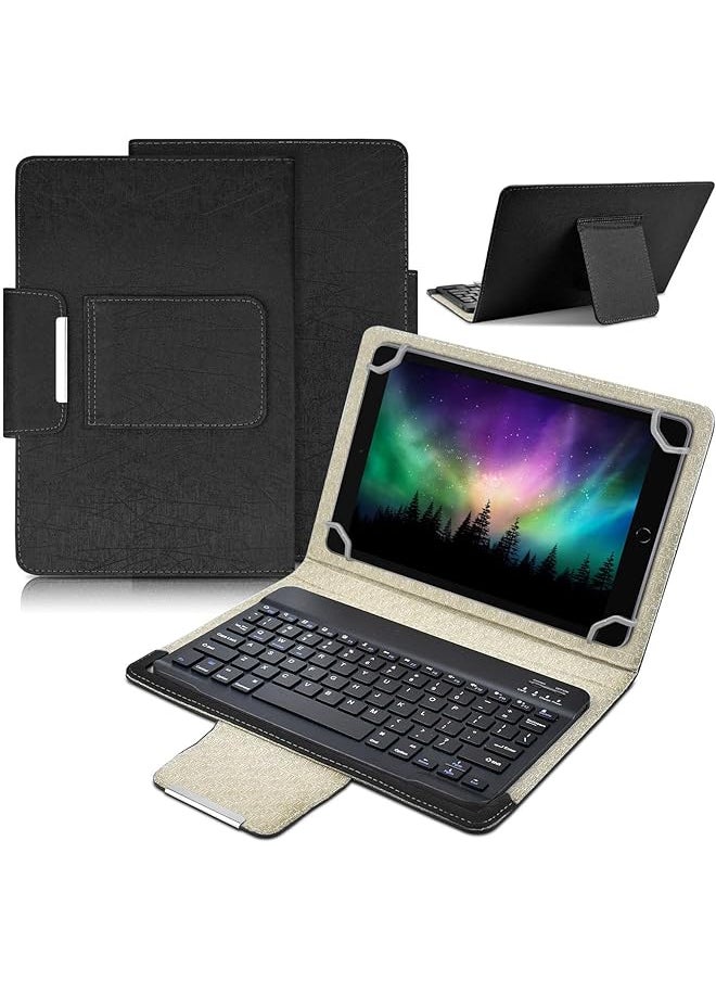 erorex - Universal 10.1 Inch Tablet Keyboard Case Wireless Bluetooth Removable Keyboard Plus Folio Pu Leather Cover Plus Stand Travel Portable Pu Sleeve For Ios Android Windows 9.6 10.5 Inch Tablet Black - Image 1