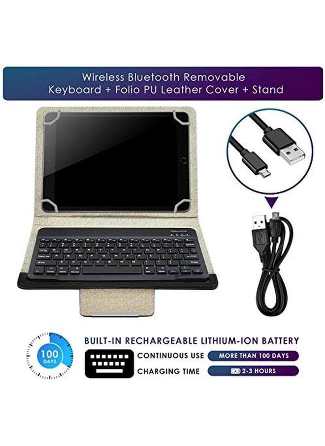 erorex - Universal 10.1 Inch Tablet Keyboard Case Wireless Bluetooth Removable Keyboard Plus Folio Pu Leather Cover Plus Stand Travel Portable Pu Sleeve For Ios Android Windows 9.6 10.5 Inch Tablet Black - Image 1