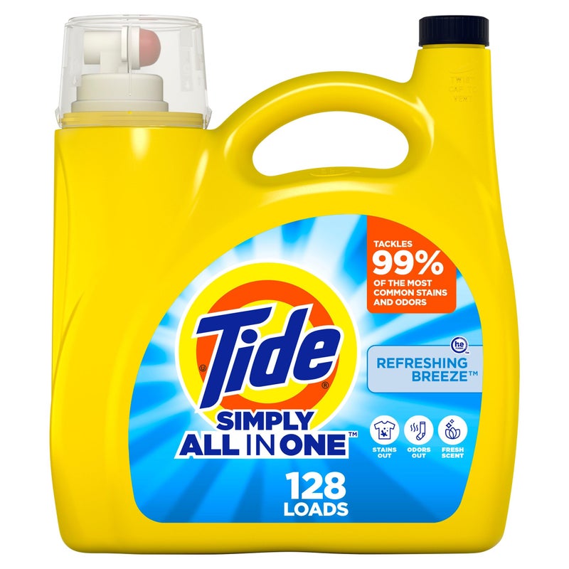 Tide Simply All-In-One Liquid Laundry Detergent, Refreshing Breeze Scent, 128 Loads, 168 fl oz - Image 1