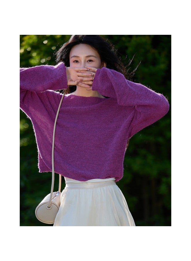 dme Demana Spring Lazy Style Crew Neck Long Sleeve Wool Blend Slimming Knit Sweater For Women - Image 2