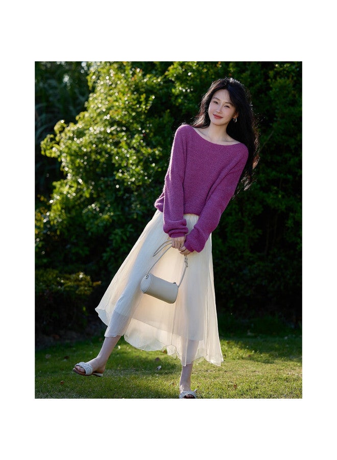 dme Demana Spring Lazy Style Crew Neck Long Sleeve Wool Blend Slimming Knit Sweater For Women - Image 3