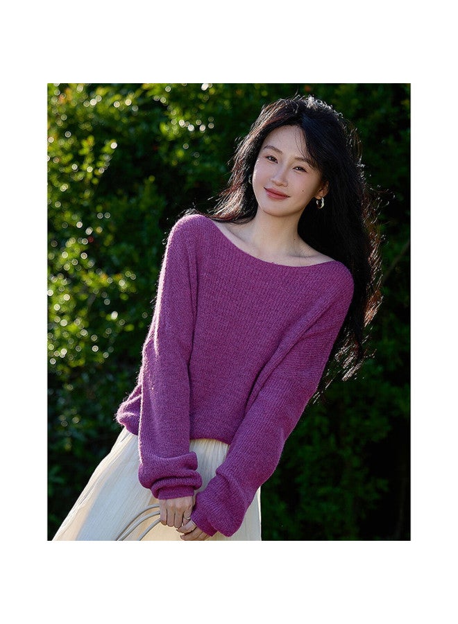 dme Demana Spring Lazy Style Crew Neck Long Sleeve Wool Blend Slimming Knit Sweater For Women - Image 1