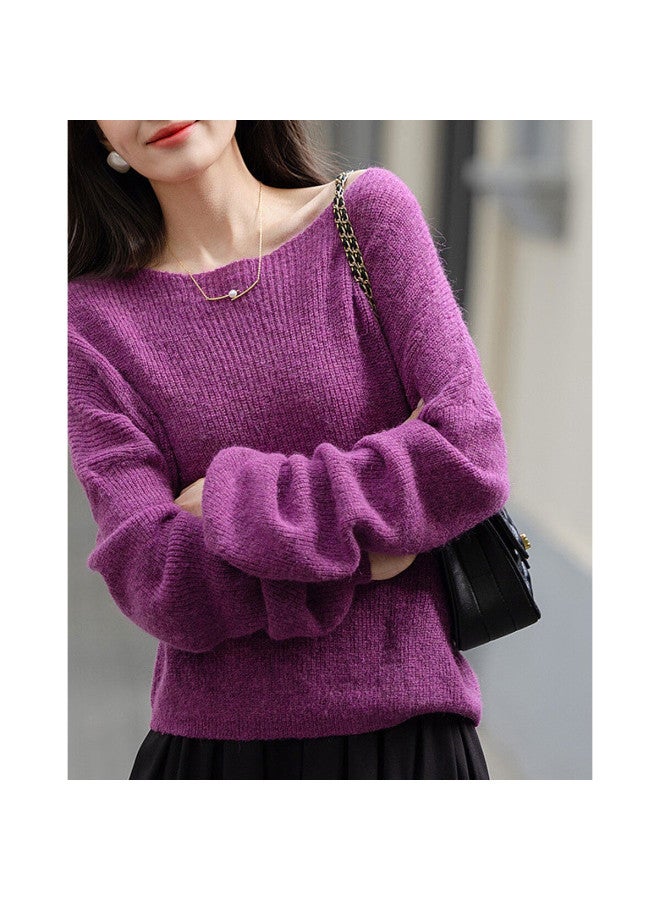 dme Demana Spring Lazy Style Crew Neck Long Sleeve Wool Blend Slimming Knit Sweater For Women - Image 4