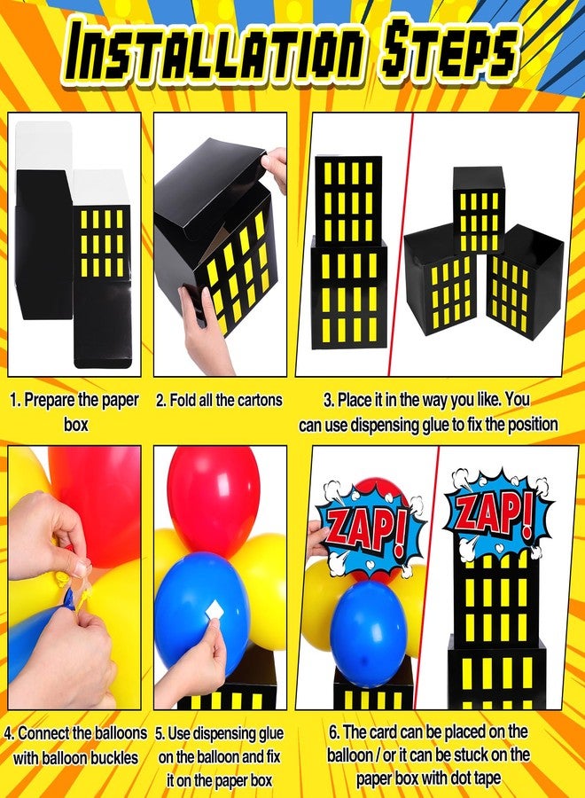 Leitee 40 Pcs Hero Theme Party Decoration, Hero Theme Party Favor Boxes with Balloons and Cutouts, Skyscraper Centerpiece Boxes City Skyline Buildings Photography Backdrop for Birthday Decor(Yellow) - Image 4