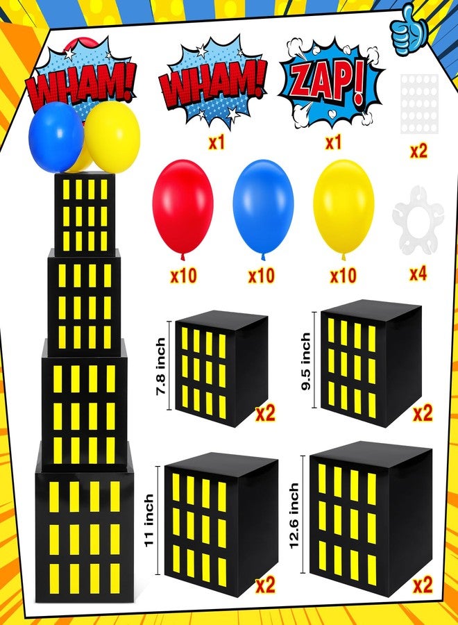 Leitee 40 Pcs Hero Theme Party Decoration, Hero Theme Party Favor Boxes with Balloons and Cutouts, Skyscraper Centerpiece Boxes City Skyline Buildings Photography Backdrop for Birthday Decor(Yellow) - Image 2