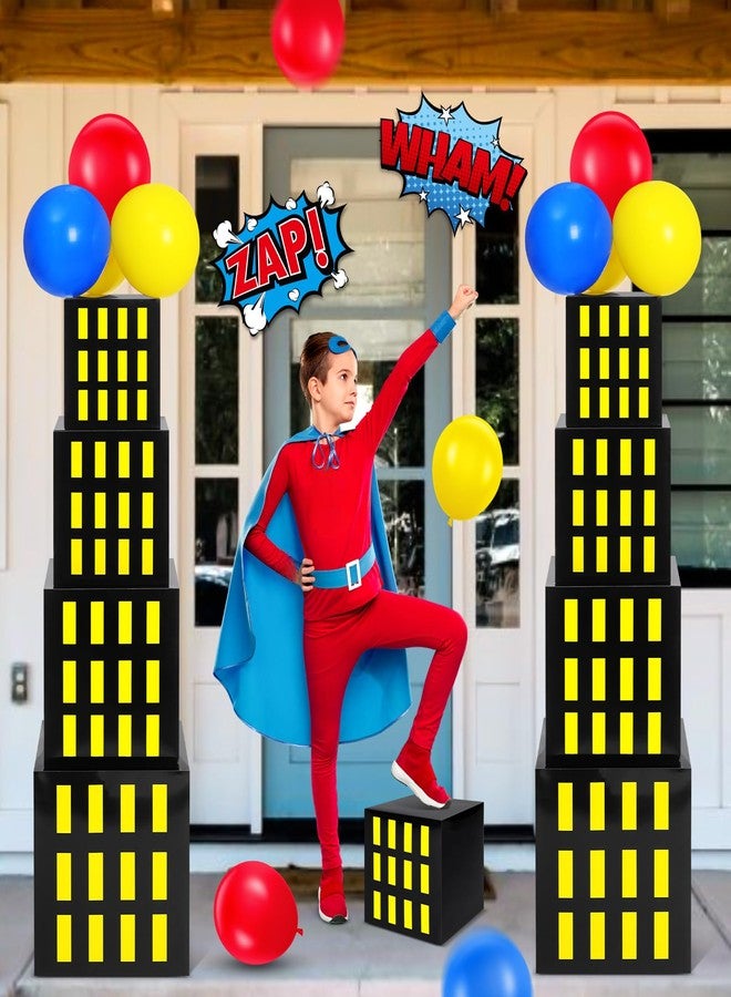 Leitee 40 Pcs Hero Theme Party Decoration, Hero Theme Party Favor Boxes with Balloons and Cutouts, Skyscraper Centerpiece Boxes City Skyline Buildings Photography Backdrop for Birthday Decor(Yellow) - Image 5