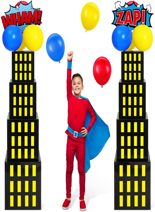 Leitee 40 Pcs Hero Theme Party Decoration, Hero Theme Party Favor Boxes with Balloons and Cutouts, Skyscraper Centerpiece Boxes City Skyline Buildings Photography Backdrop for Birthday Decor(Yellow) - Image 1