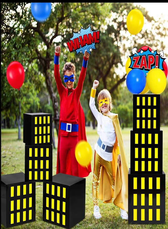 Leitee 40 Pcs Hero Theme Party Decoration, Hero Theme Party Favor Boxes with Balloons and Cutouts, Skyscraper Centerpiece Boxes City Skyline Buildings Photography Backdrop for Birthday Decor(Yellow) - Image 3