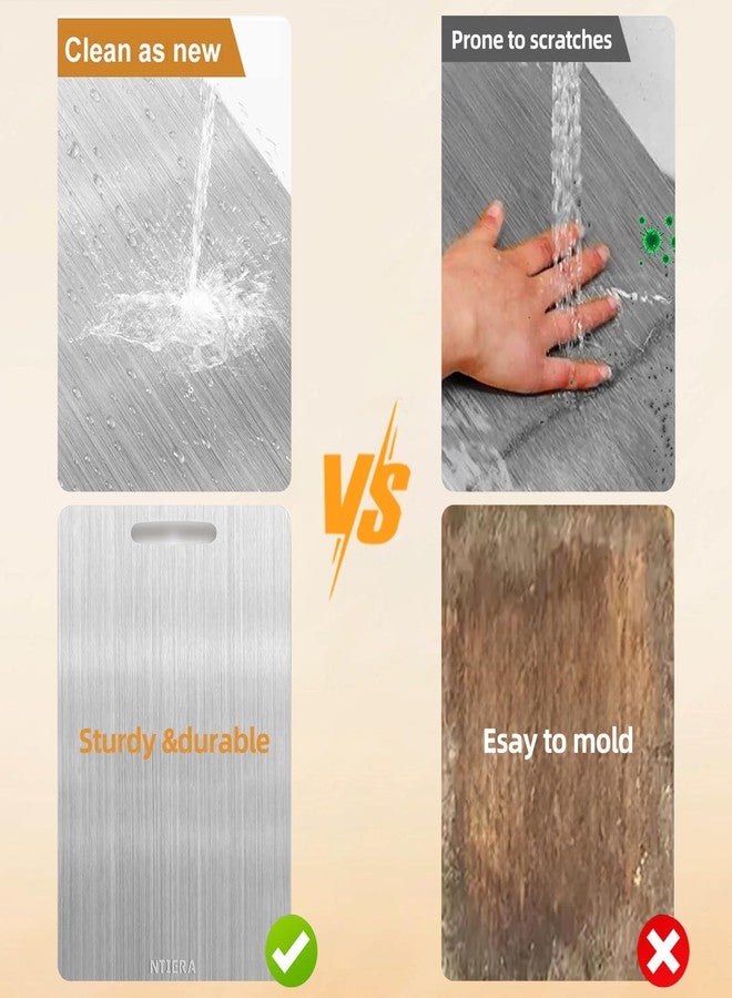 NTIERA New Titanium Cutting Board-Stainless Steel Cutting Boards for kitchen,Double-Sided Food Grade Non Toxic Cutting Board,Chopping Boards Necessities for Home Outdoor Camping Meal Prep,Easy to Clean(XL) - Image 2