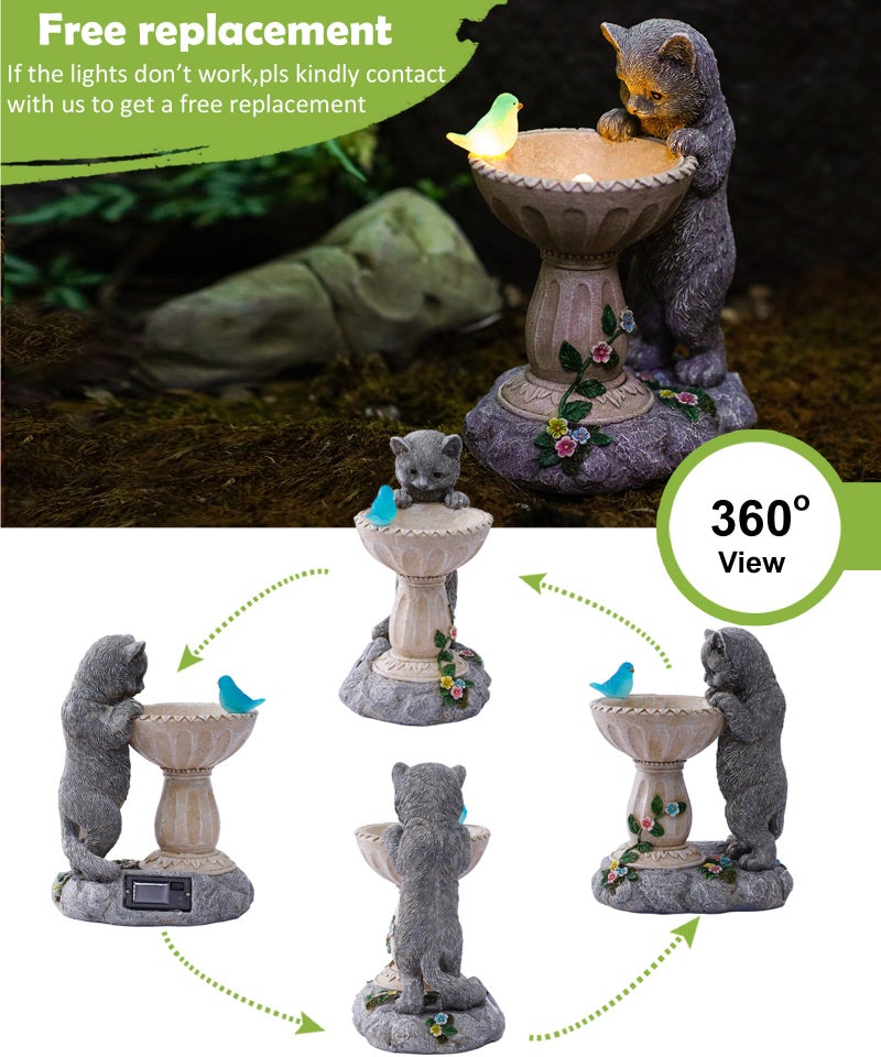 Nacome Solar Cat Statue for Garden Decor: IP44 Weatherproof Resin with Automatic Lighting - No Installation- Outdoor Yard Patio Balcony Art - Birthday Gifts for Bird Lovers Mom Grandma Women - Image 3