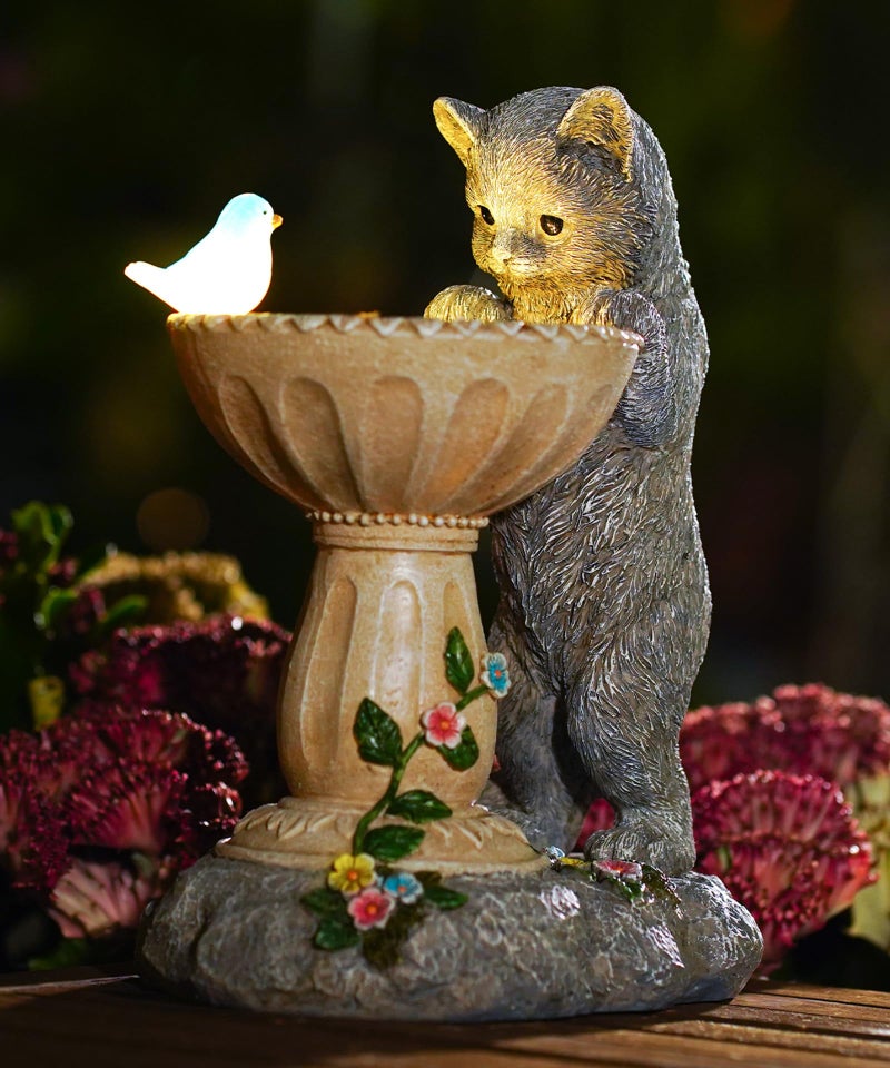 Nacome Solar Cat Statue for Garden Decor: IP44 Weatherproof Resin with Automatic Lighting - No Installation- Outdoor Yard Patio Balcony Art - Birthday Gifts for Bird Lovers Mom Grandma Women - Image 1
