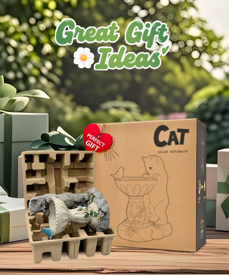 Nacome Solar Cat Statue for Garden Decor: IP44 Weatherproof Resin with Automatic Lighting - No Installation- Outdoor Yard Patio Balcony Art - Birthday Gifts for Bird Lovers Mom Grandma Women - Image 2
