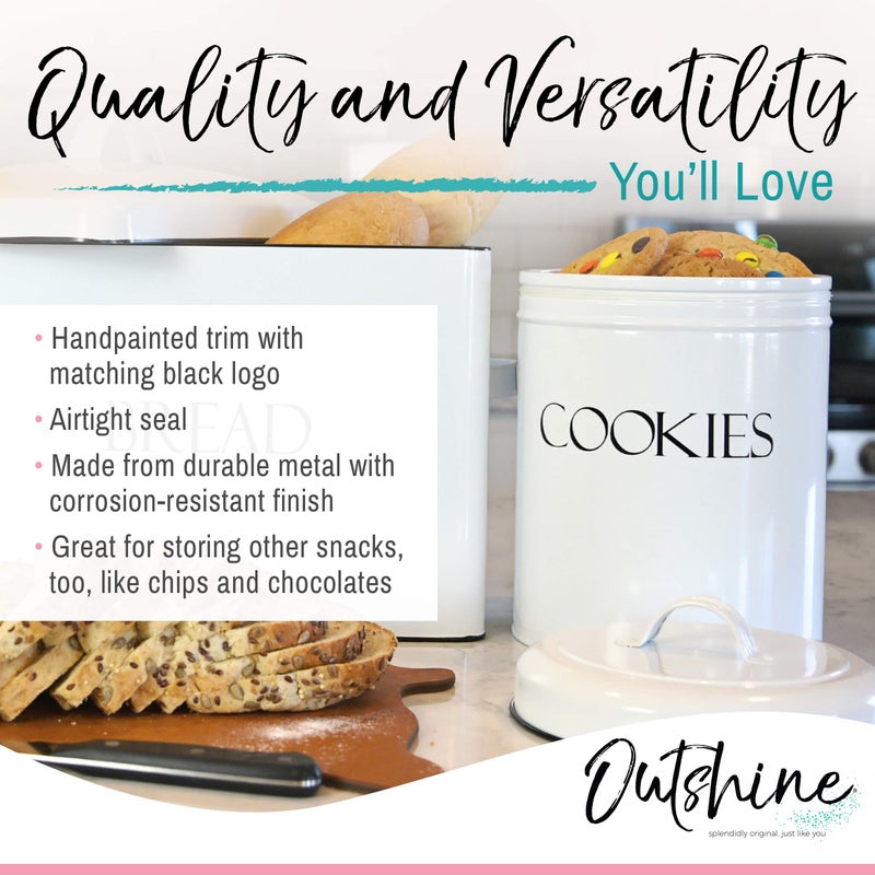 OUTSHINE White Cookie Jar with Airtight Lids | Vintage | Kitchen Counter Decorative Farmhouse Countertop Metal Treat Container | Best Cookie Tin for Gift Giving - Image 4