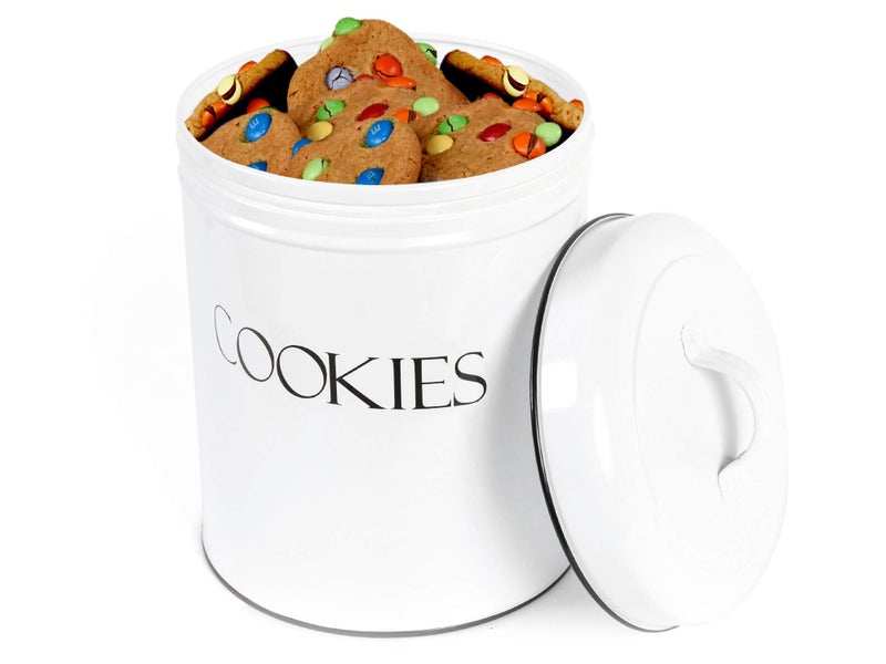 OUTSHINE White Cookie Jar with Airtight Lids | Vintage | Kitchen Counter Decorative Farmhouse Countertop Metal Treat Container | Best Cookie Tin for Gift Giving - Image 1
