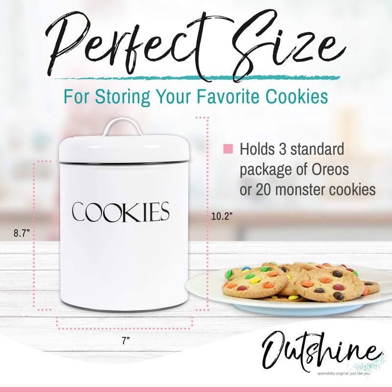 OUTSHINE White Cookie Jar with Airtight Lids | Vintage | Kitchen Counter Decorative Farmhouse Countertop Metal Treat Container | Best Cookie Tin for Gift Giving - Image 3