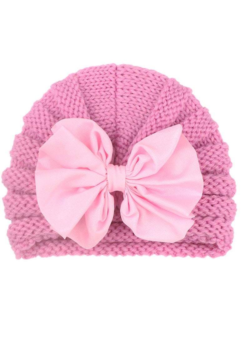 Generic Baby Knitting Big Bow Hats Winter Warm Toddler Turban Infant Beanie Cap, Pink 