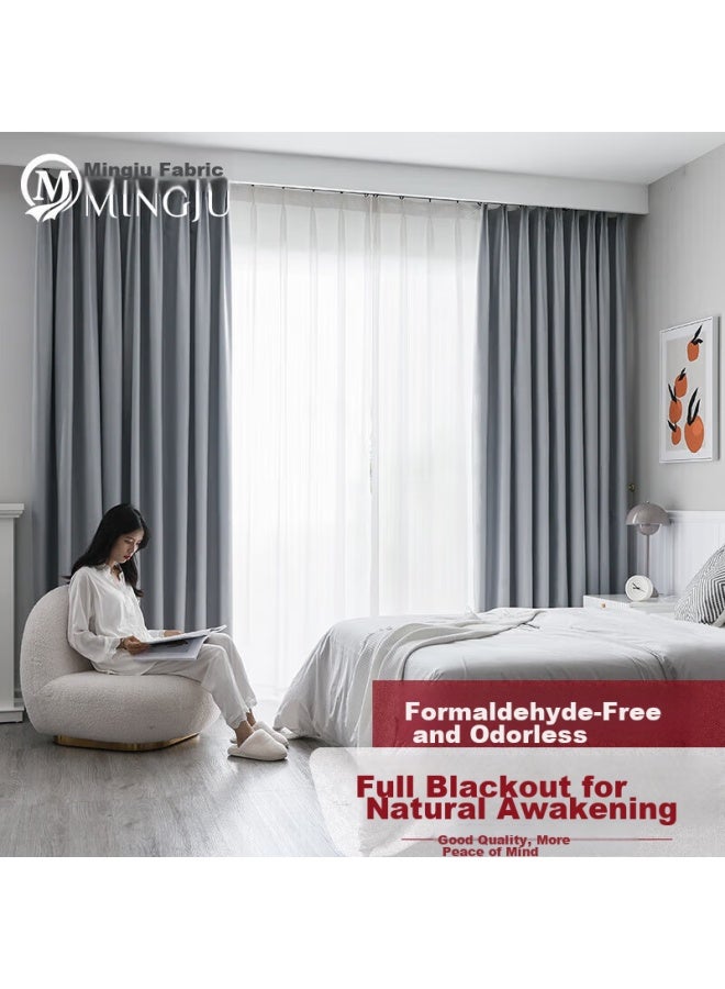 Mingju Fabric Blackout Curtains, Ready-made Curtains, Sunshade Curtains, Light Gray, Hook-style, 1.5*2.0, Single Panel - Image 1