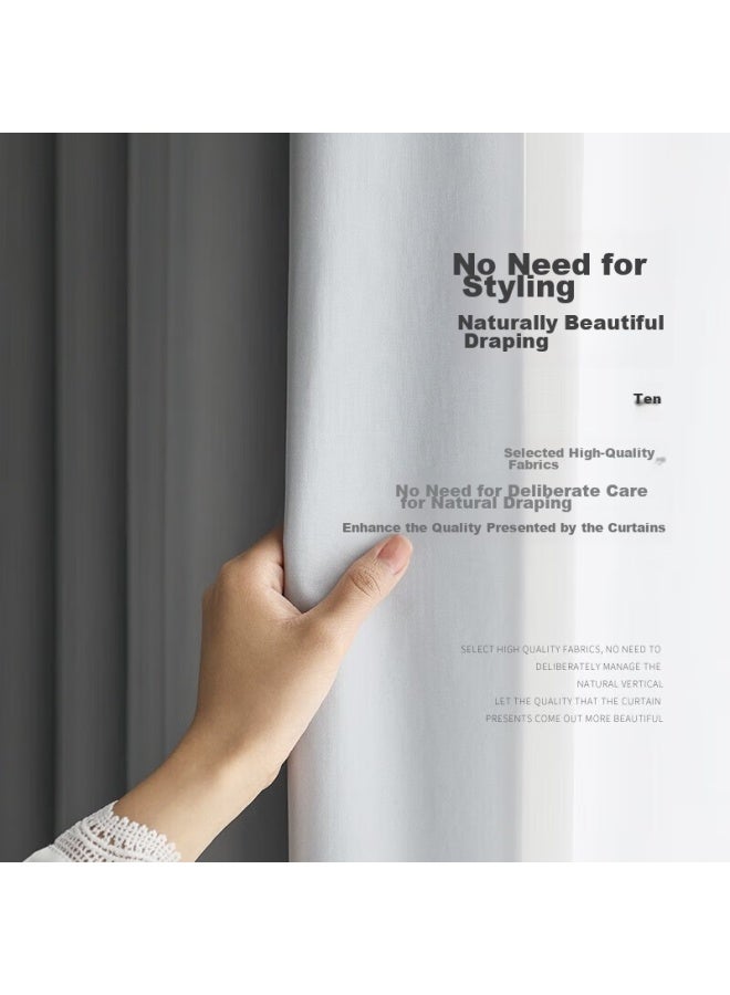 Mingju Fabric Blackout Curtains, Ready-made Curtains, Sunshade Curtains, Light Gray, Hook-style, 1.5*2.0, Single Panel - Image 3