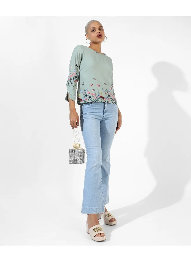 كامبوس سوترا Women's Sage Green Printed Regular Fit Top