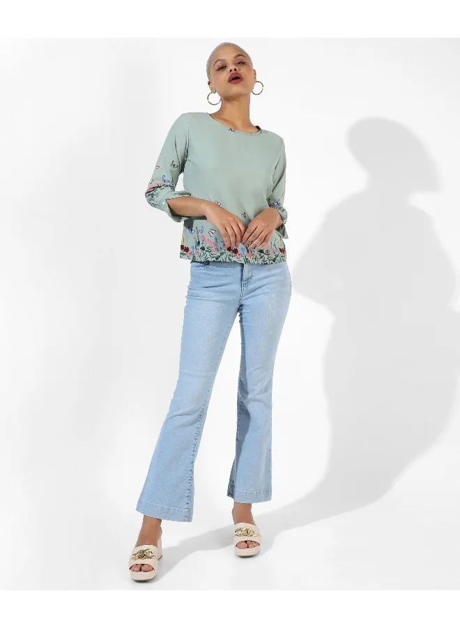 كامبوس سوترا Women's Sage Green Printed Regular Fit Top
