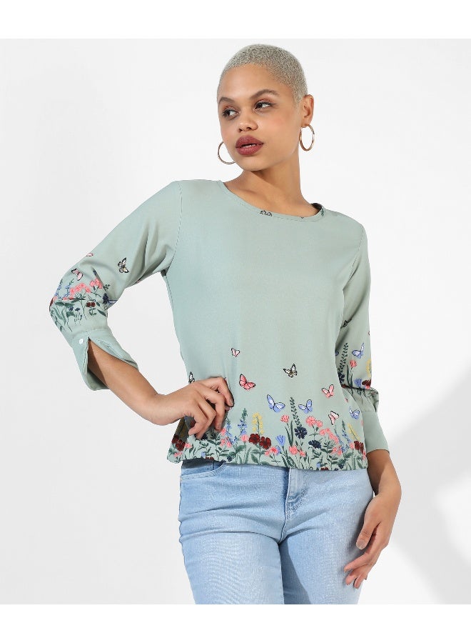 كامبوس سوترا Women's Sage Green Printed Regular Fit Top - Image 5