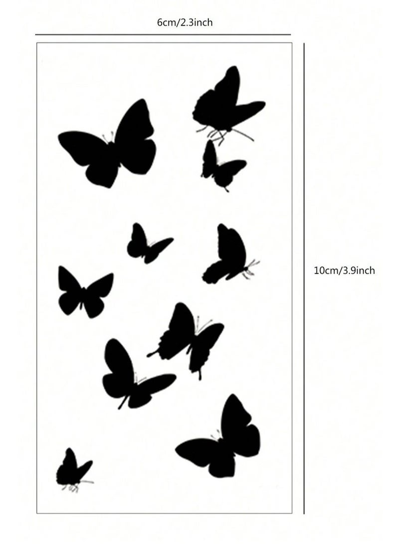 30-Sheets Waterproof Temporary Tattoo Stickers, Butterfly Love Heartbeat Anchor Text Line Flower for Kids Adults Men and Women - Black - Image 2