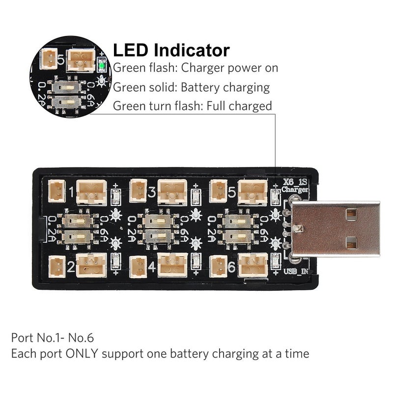 Crazepony 1S Lipo Battery Usb Charger 3.7V/4.20V 6 Channel 1S Lipo Charger Tiny Whoop Blade Inductrix Micro Jst 1.25 Jst-Ph 2.0 Mcx Mcpx Connectors - Image 3