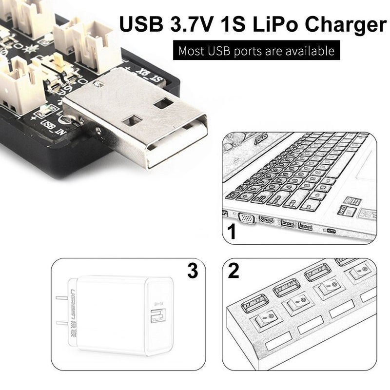 Crazepony 1S Lipo Battery Usb Charger 3.7V/4.20V 6 Channel 1S Lipo Charger Tiny Whoop Blade Inductrix Micro Jst 1.25 Jst-Ph 2.0 Mcx Mcpx Connectors - Image 2