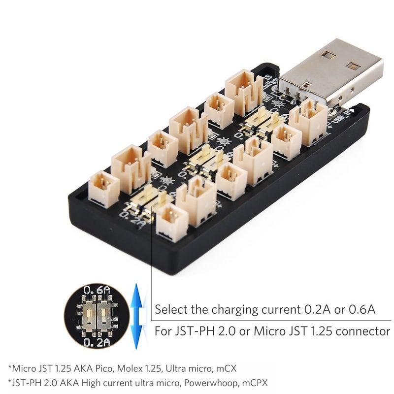Crazepony 1S Lipo Battery Usb Charger 3.7V/4.20V 6 Channel 1S Lipo Charger Tiny Whoop Blade Inductrix Micro Jst 1.25 Jst-Ph 2.0 Mcx Mcpx Connectors - Image 4