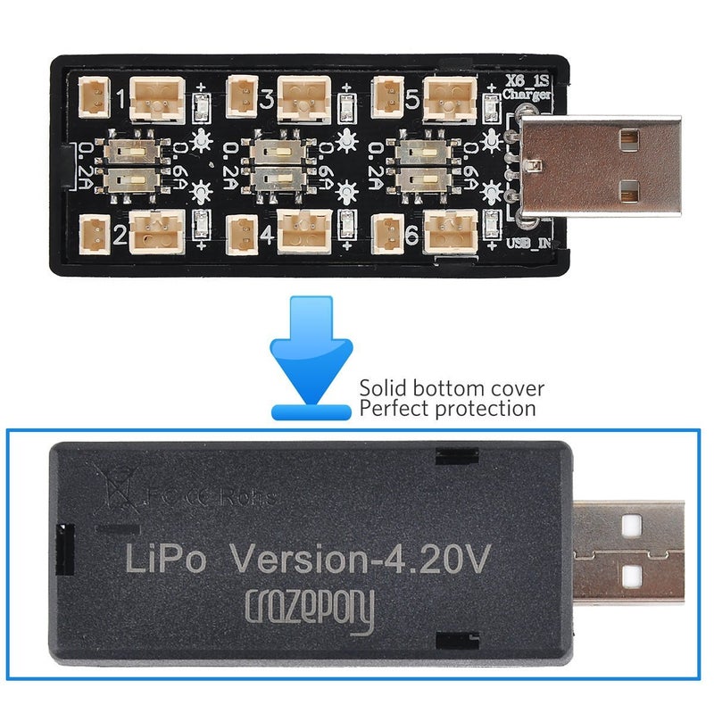 Crazepony 1S Lipo Battery Usb Charger 3.7V/4.20V 6 Channel 1S Lipo Charger Tiny Whoop Blade Inductrix Micro Jst 1.25 Jst-Ph 2.0 Mcx Mcpx Connectors - Image 5