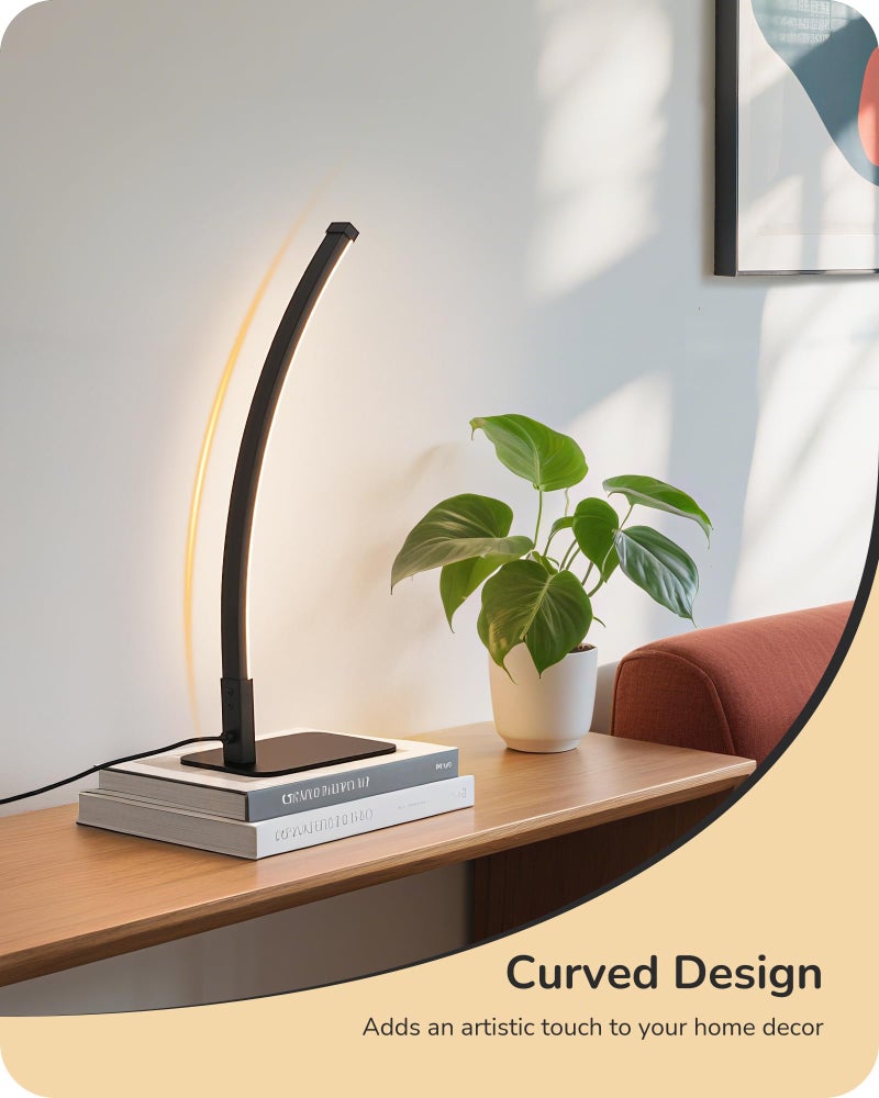 EDISHINE Curved LED Table Lamp, Modern Bedside Lamp with 3 Color Temperature & Stepless Dimming, Aluminum & Iron, Nightstand Lamp for Bedroom, Living Room, Black - Image 2