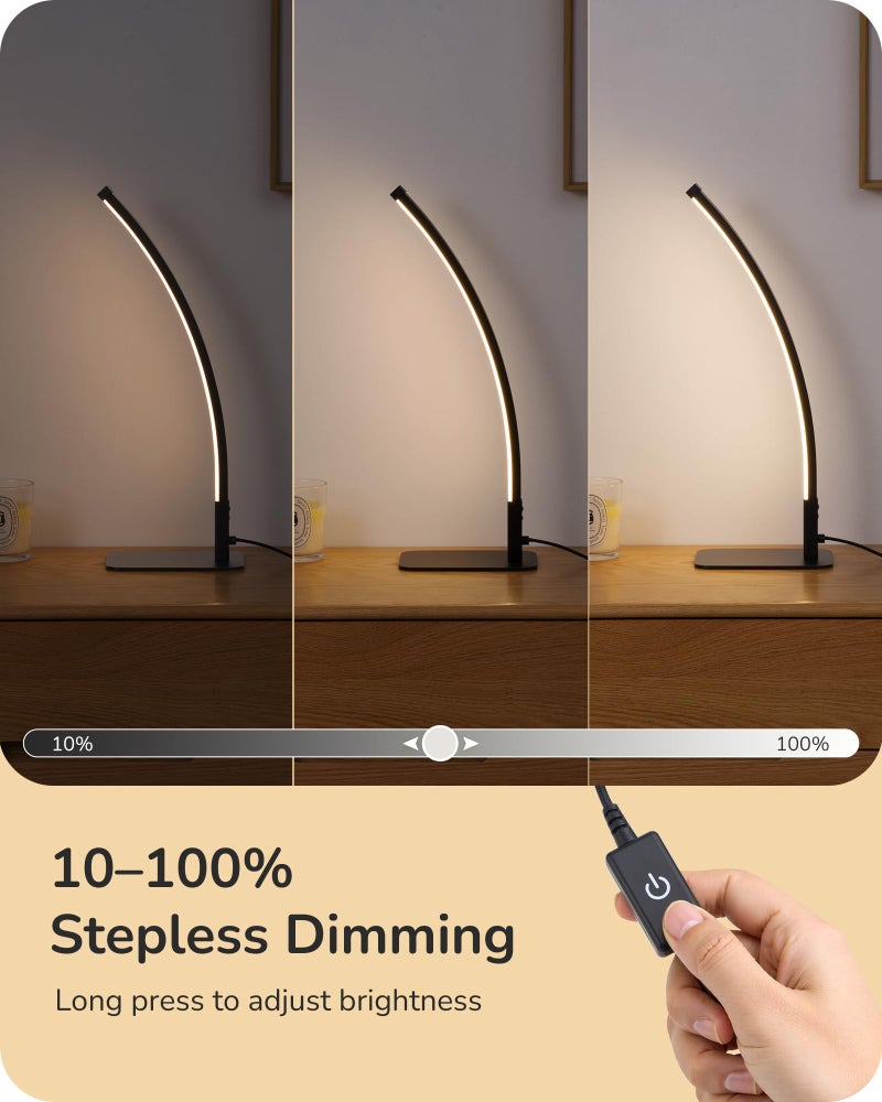 EDISHINE Curved LED Table Lamp, Modern Bedside Lamp with 3 Color Temperature & Stepless Dimming, Aluminum & Iron, Nightstand Lamp for Bedroom, Living Room, Black - Image 5