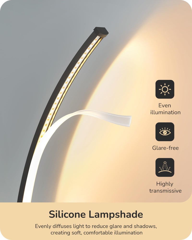 EDISHINE Curved LED Table Lamp, Modern Bedside Lamp with 3 Color Temperature & Stepless Dimming, Aluminum & Iron, Nightstand Lamp for Bedroom, Living Room, Black - Image 3
